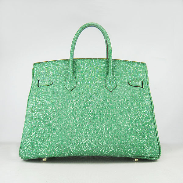 High Quality Fake Hermes Birkin 35CM Pearl Veins Leather Bag Green 6089 - Click Image to Close